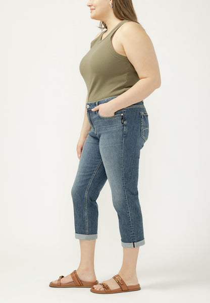 Plus Size Silver Jeans Co.® Elyse Mid Rise Luxe Stretch Rolled Hem Capri