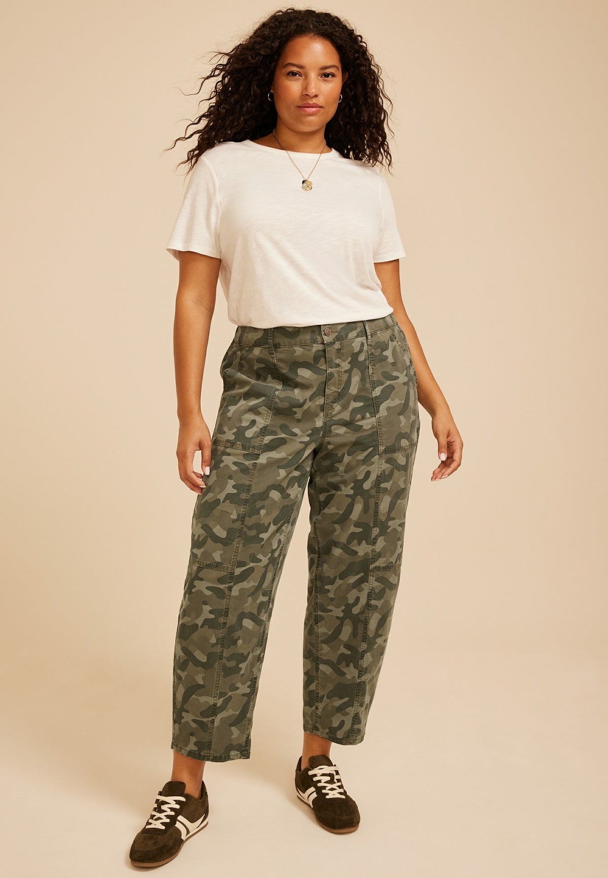 Plus Size Camo High Rise Seamed Barrel Pant