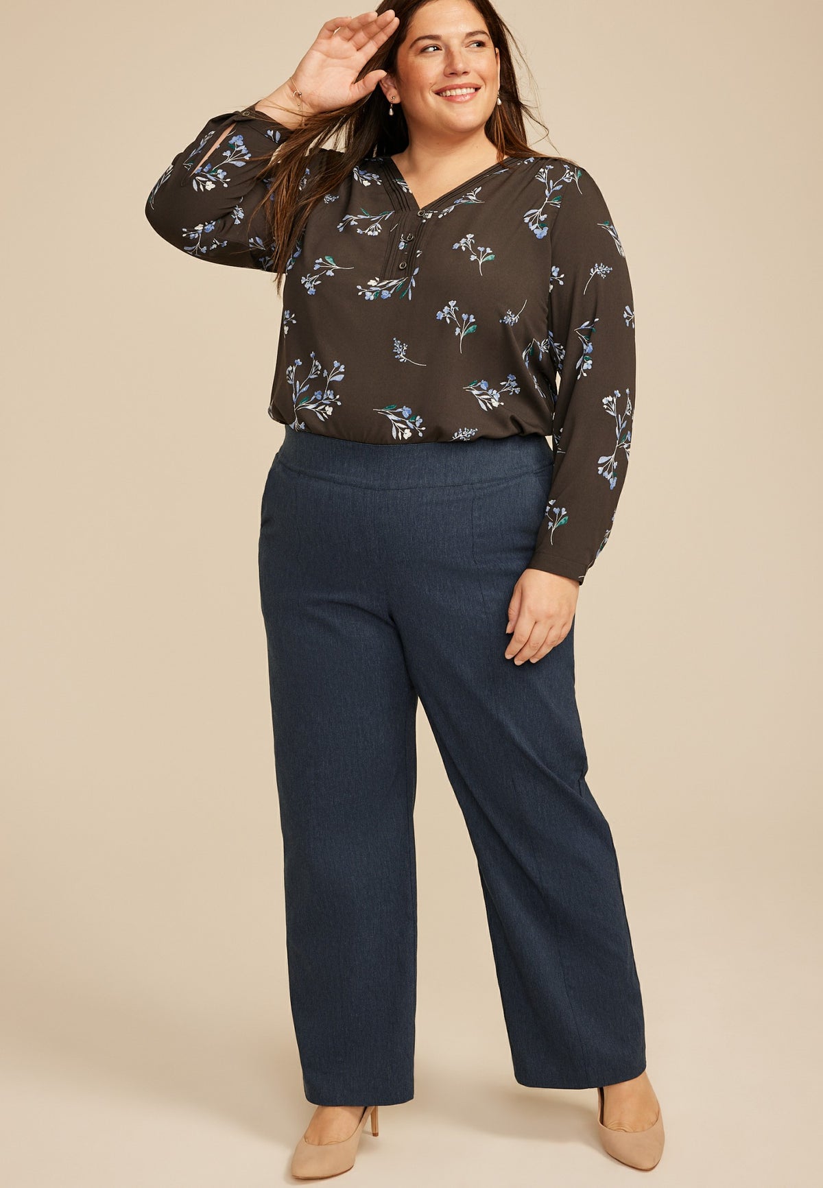 Plus Size Denim Bengaline Wide Leg Pant