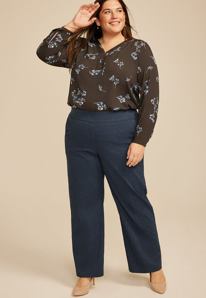 Plus Size Denim Bengaline Wide Leg Pant