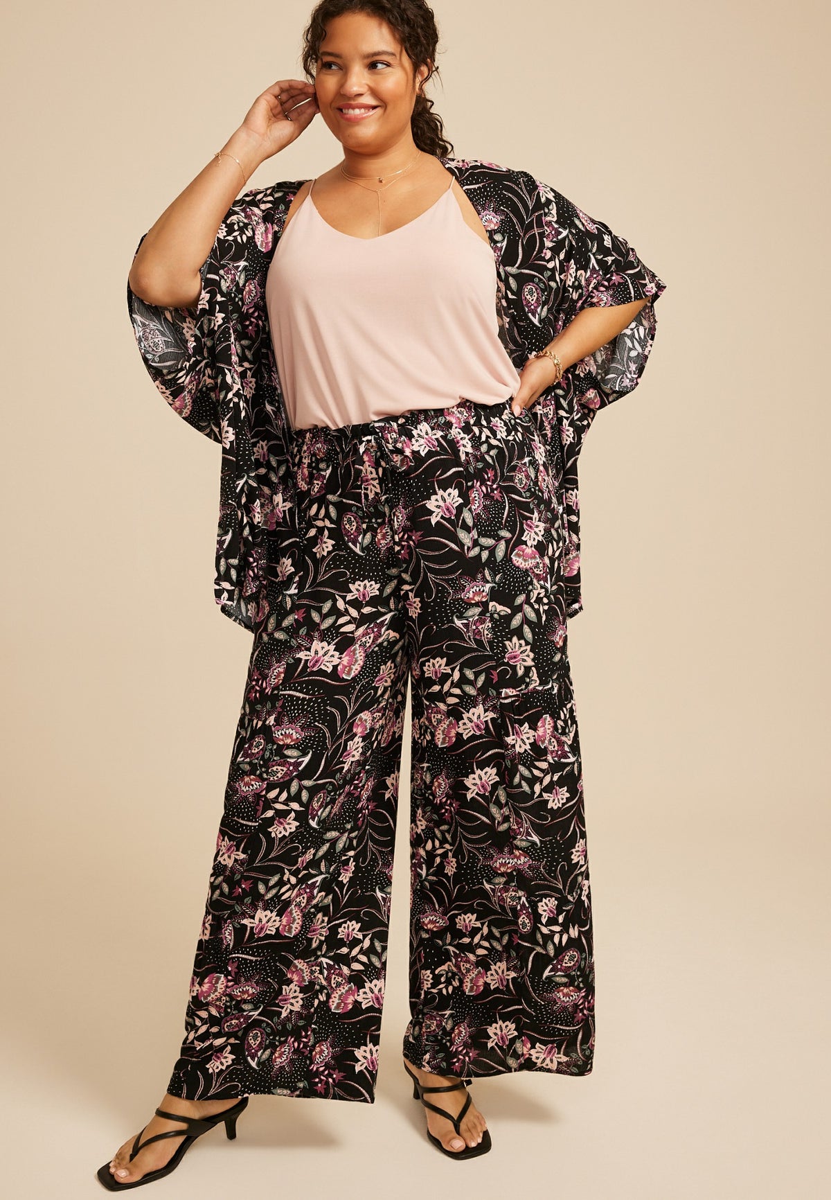 Plus Size Paisley Floral Print Palazzo High Rise Pant