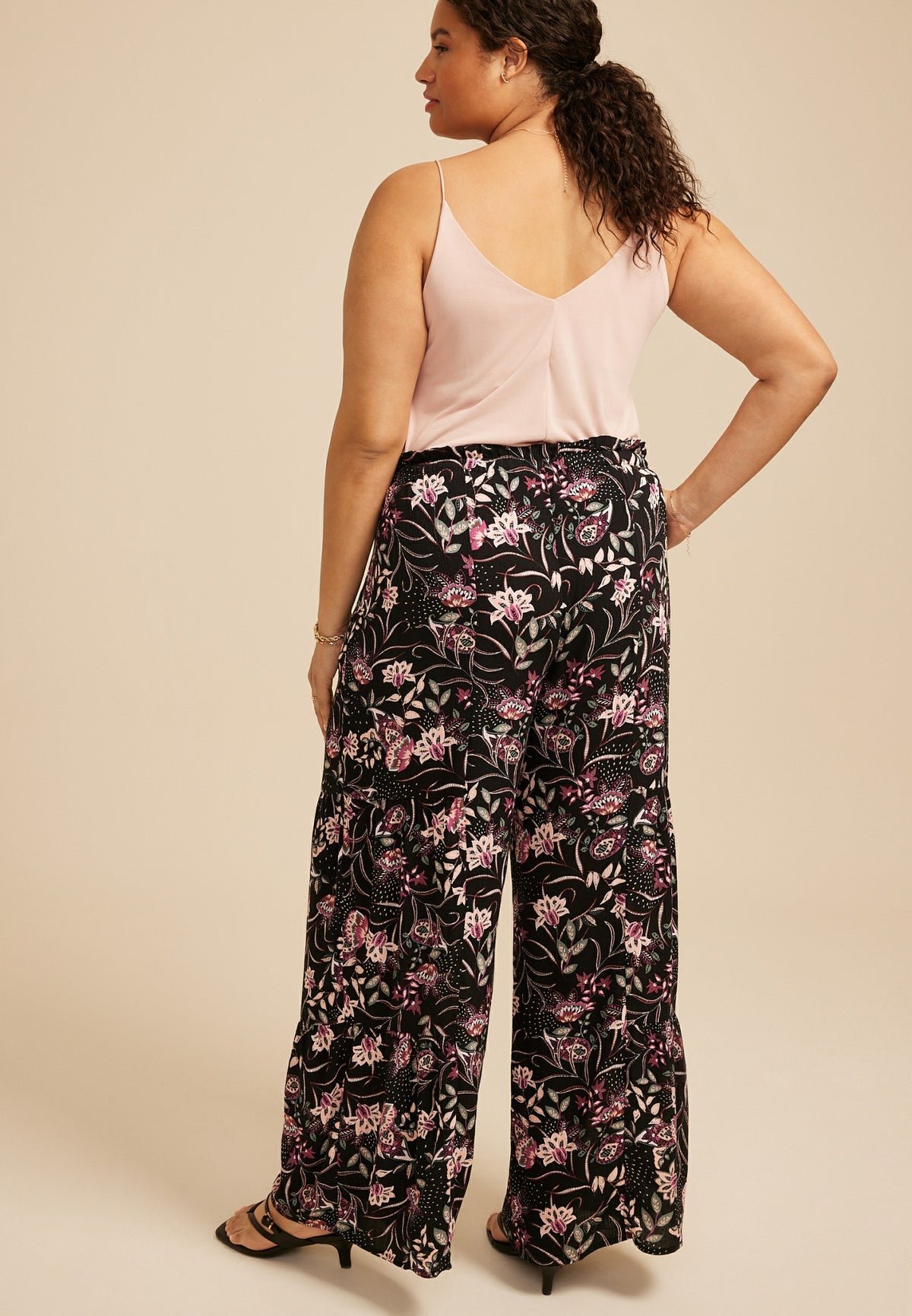 Plus Size Paisley Floral Print Palazzo High Rise Pant