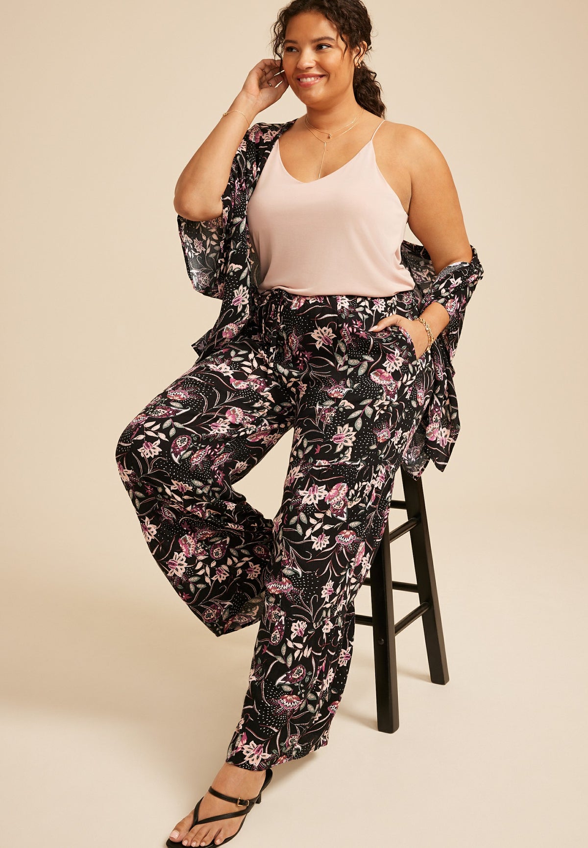 Plus Size Paisley Floral Print Palazzo High Rise Pant