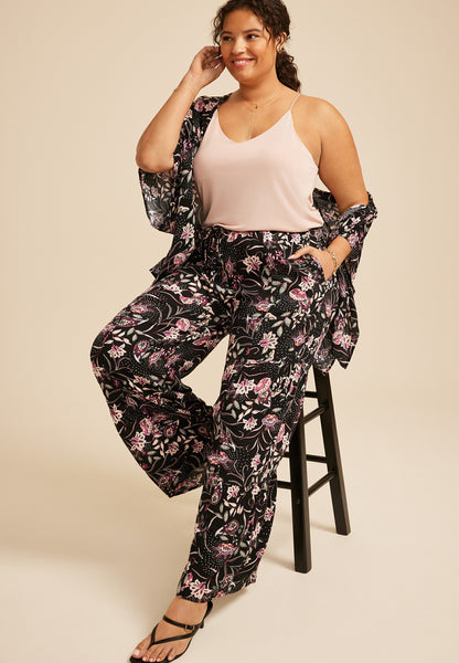 Plus Size Paisley Floral Print Palazzo High Rise Pant