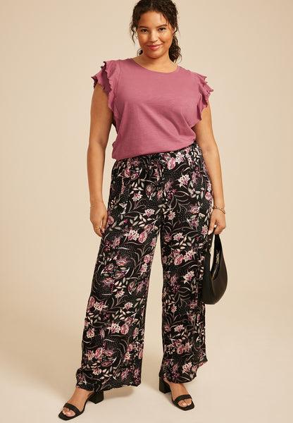 Plus Size Paisley Floral Print Palazzo High Rise Pant