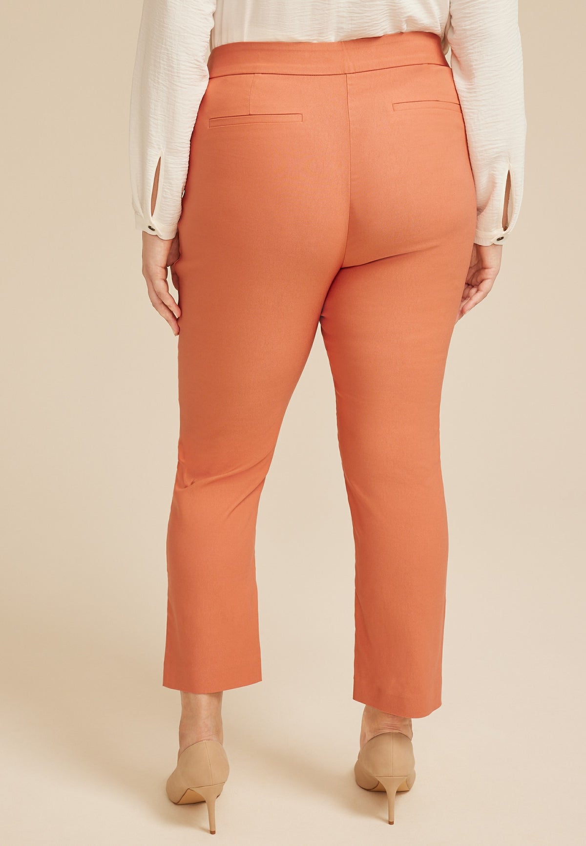 Plus Size Bengaline High Rise Sateen Tab Pocket Slim Straight Pant