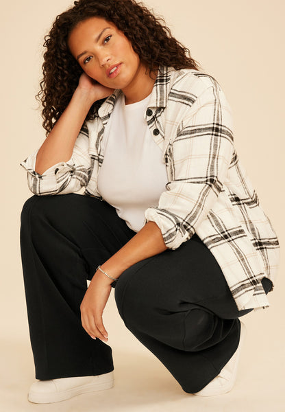 Plus Size Cloud Scuba Knit Pinktuck Wide Leg Pant