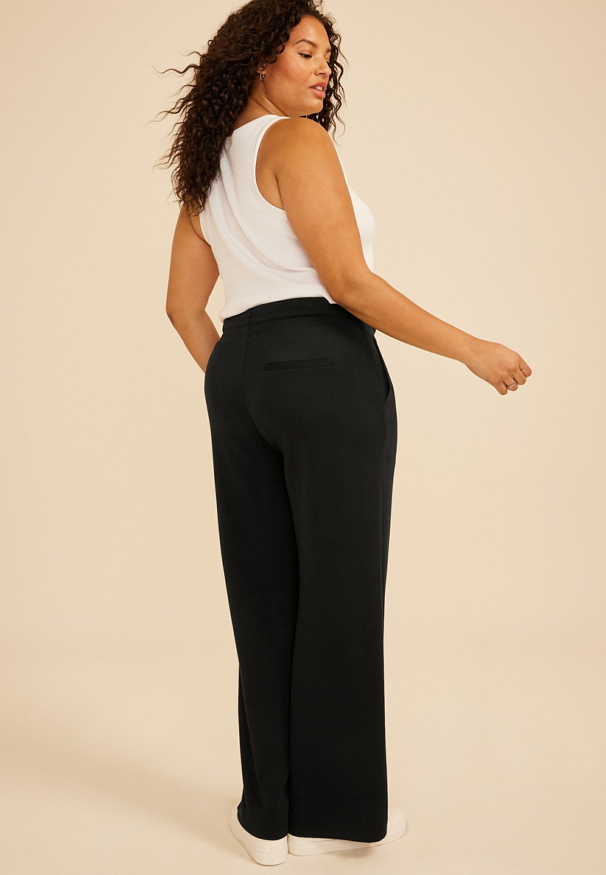 Plus Size Cloud Scuba Knit Pinktuck Wide Leg Pant