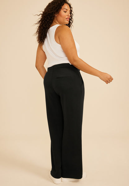 Plus Size Cloud Scuba Knit Pinktuck Wide Leg Pant