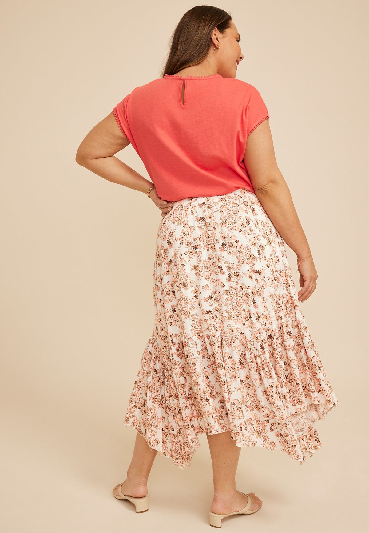 Plus Size Floral Crinkle Gauze Hanky Hem Maxi Skirt