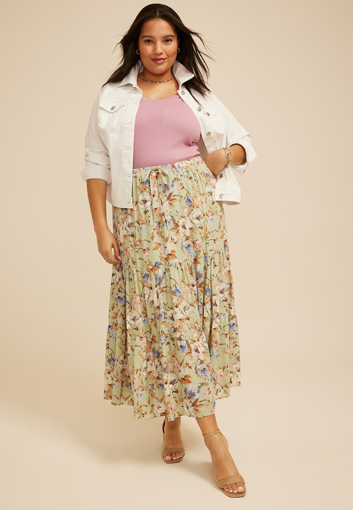 Plus Size Floral Tiered Maxi Skirt