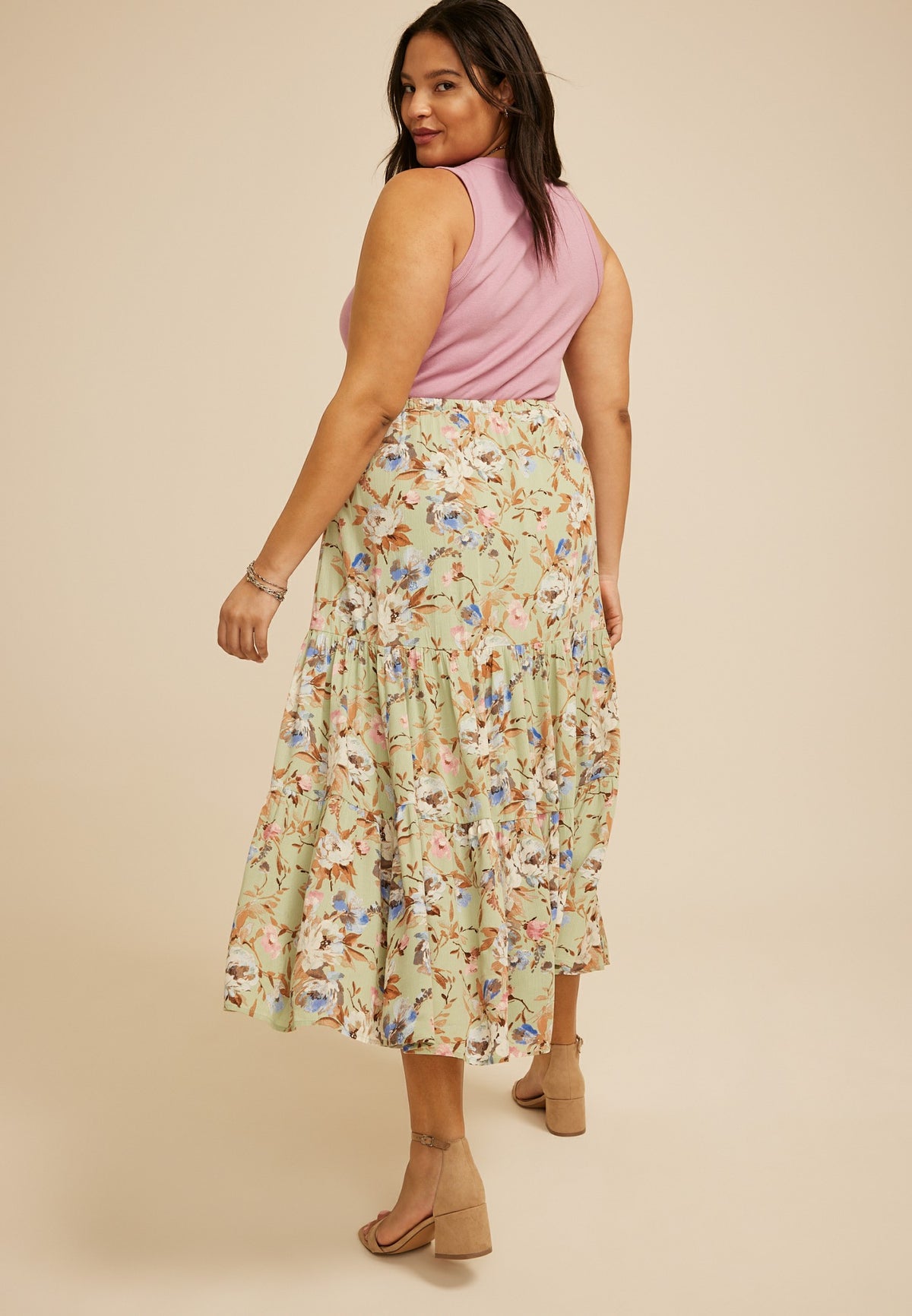 Plus Size Floral Tiered Maxi Skirt