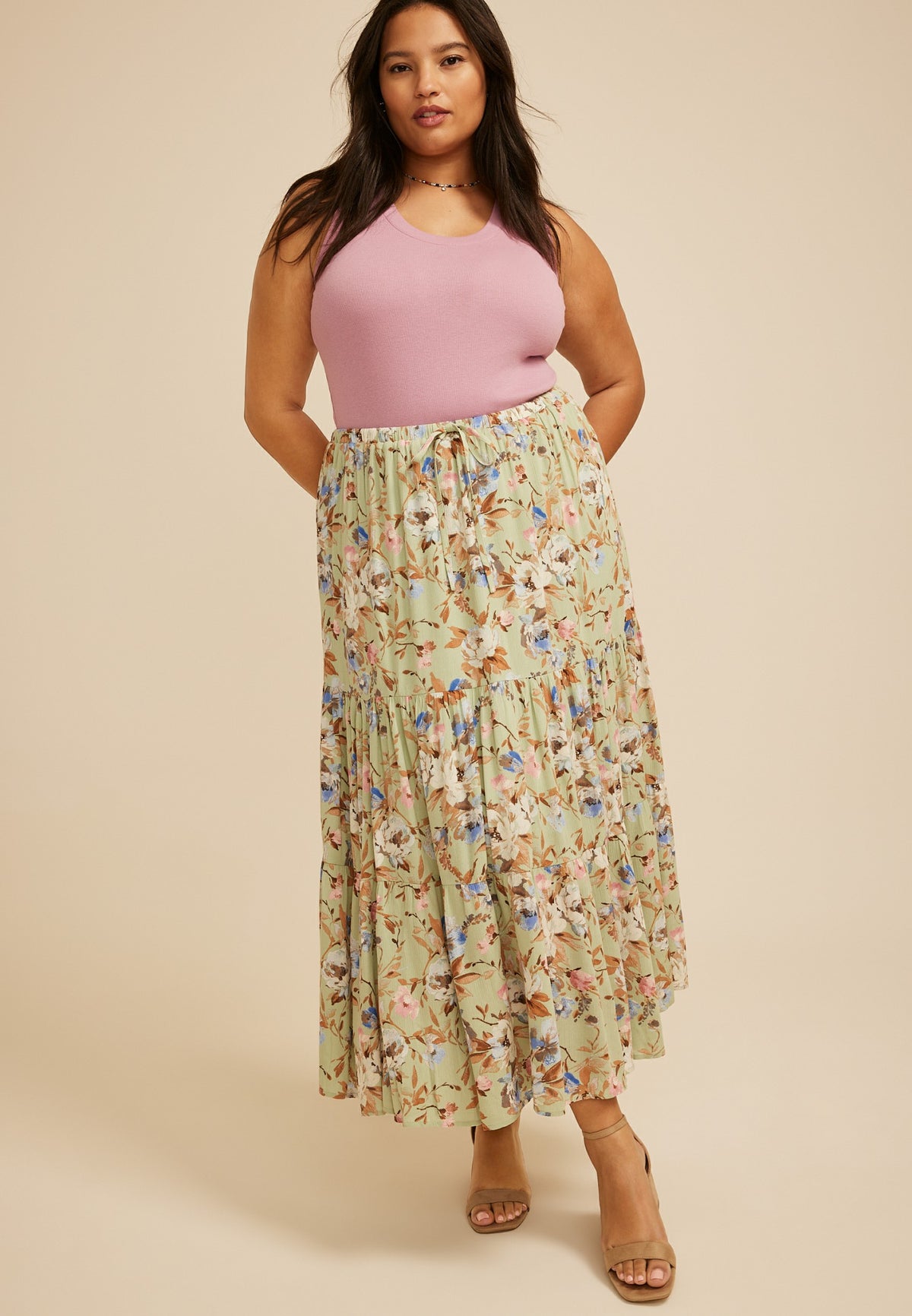 Plus Size Floral Tiered Maxi Skirt