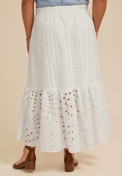 Plus Size Eyelet High Rise Maxi Skirt