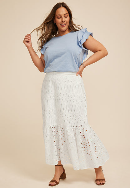 Plus Size Eyelet High Rise Maxi Skirt