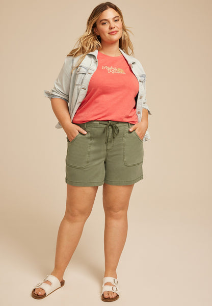 Plus Size High Rise Stretch Twill Cargo 5.5in Short