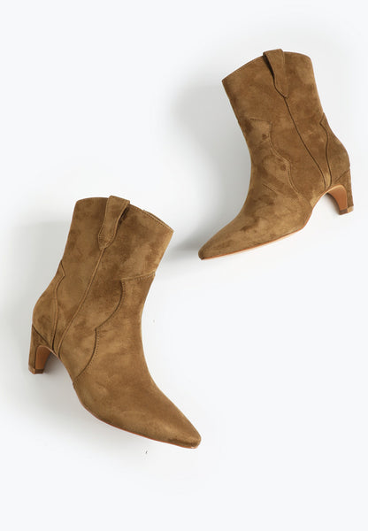SuperCush Faux Suede Mid Calf Kitten Heel Boot