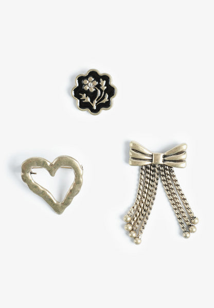 Gold Heart Bow Flower Pin Set