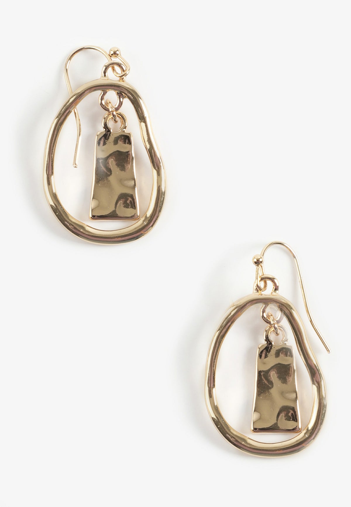 Gold Hammered Charm Drop Earrings