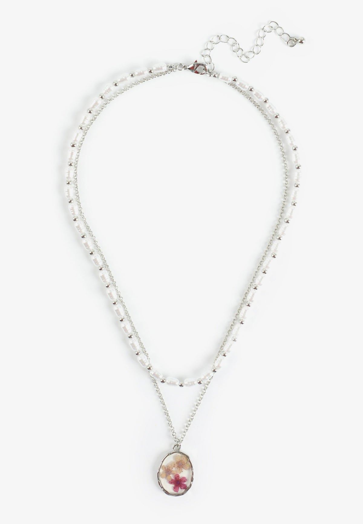 Silver Pressed Floral Layered Necklace