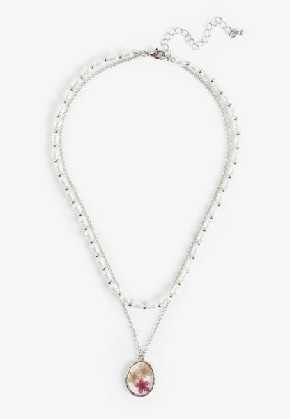 Silver Pressed Floral Layered Necklace