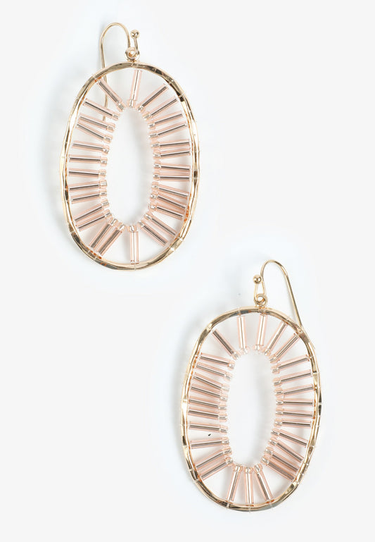 Pink Beaded Oval Drop Earrings
