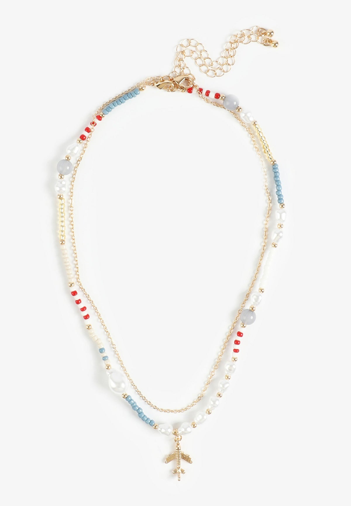 Beaded Airplane Charm Necklace Set